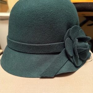 Jessica Simpson Teal Cloche Hat with Floral Detail